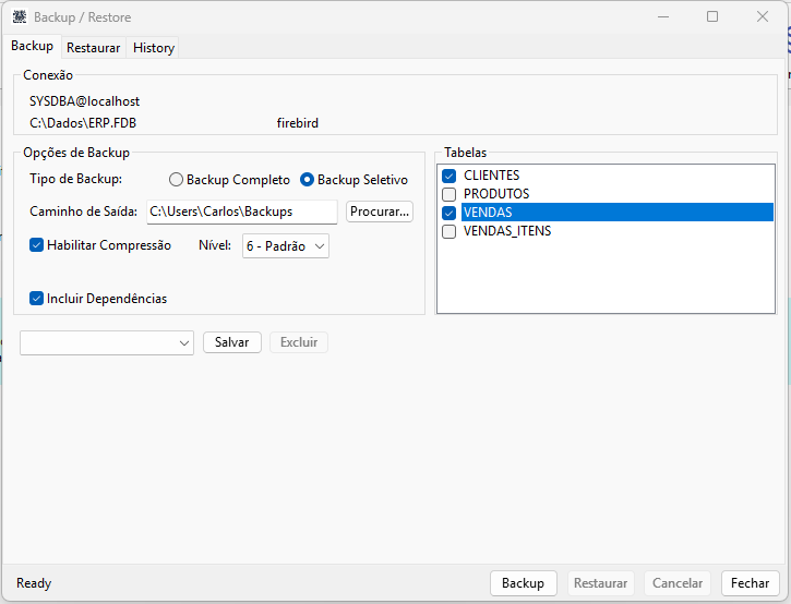 Inteligência Analítica & Backup - Screenshot da funcionalidade